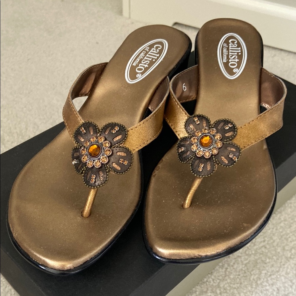 Callisto Bronze Wedge Sandals with Glamorous Embellishments